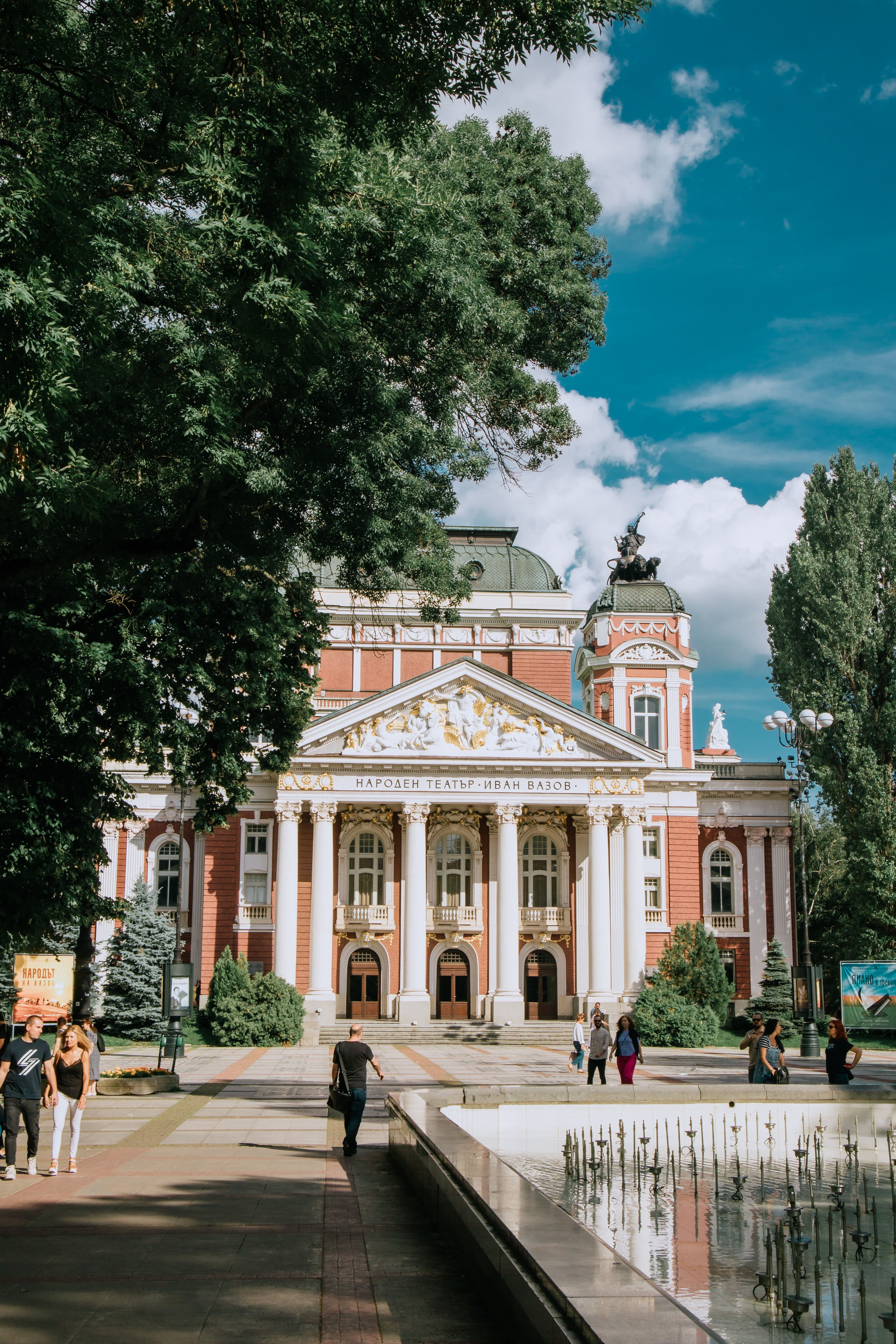 The neoclassical facade of the National Theatre Ivan Vazov in central Sofia