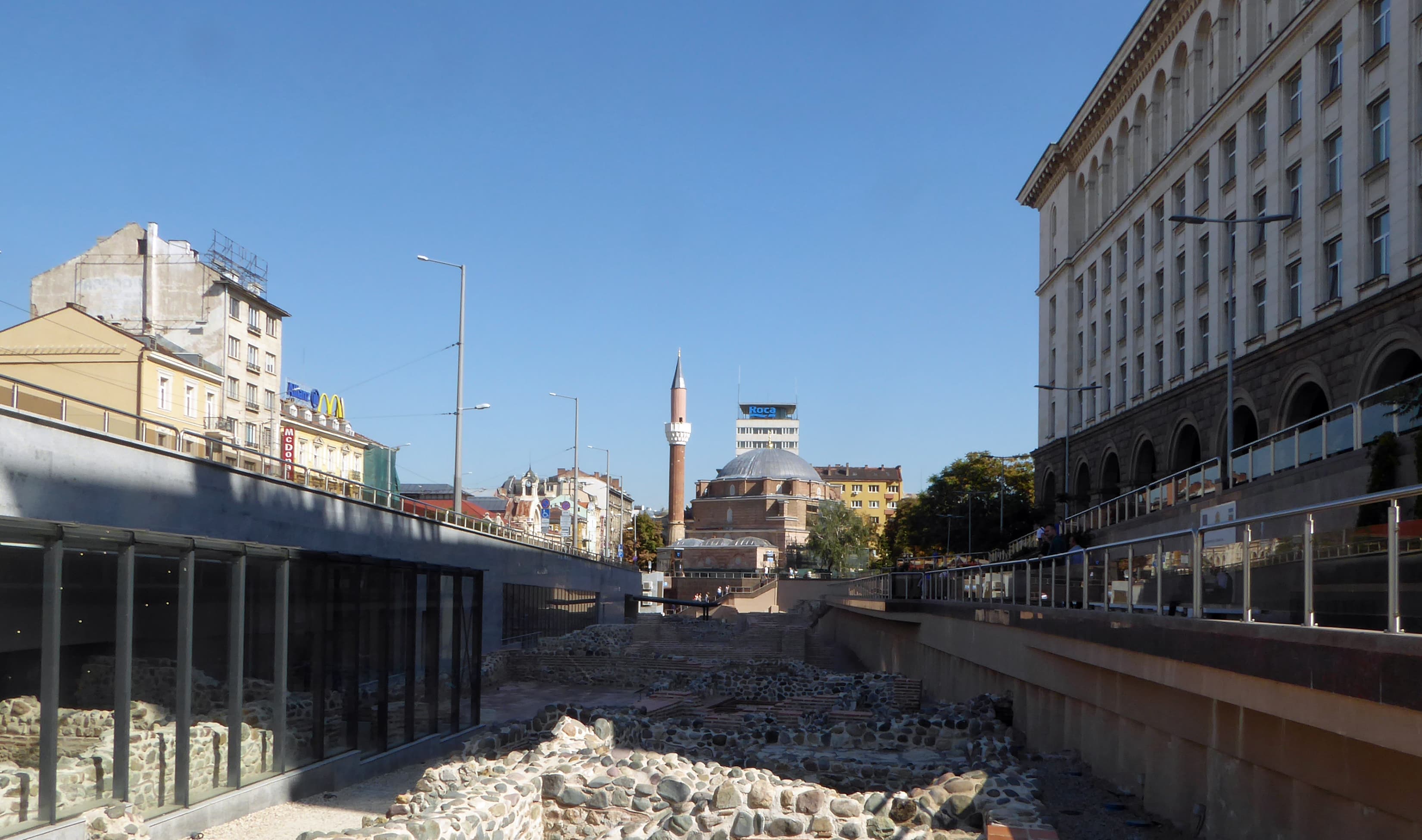 The Ancient Serdica Archaeological Complex in central Sofia, with the modern city visible around the excavated ruins