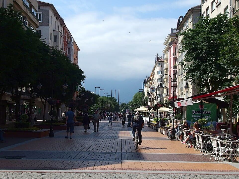 A central Sofia street near Vitosha Boulevard, showing the city-centre area first-time visitors choose between